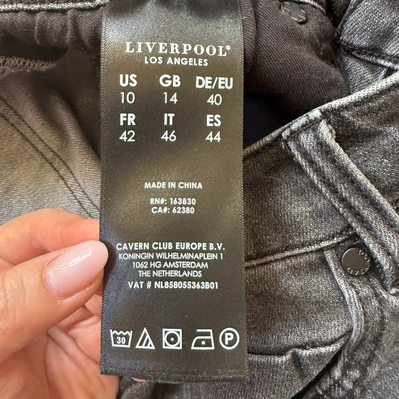 Liverpool Denim Midi Skirt Women 10 Black Excellent Raw Hem Front Slit Faded - Picture 4 of 7